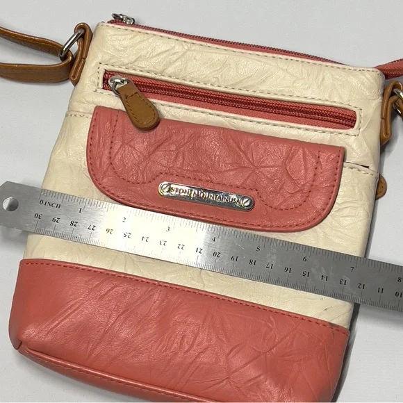 STONE MOUNTAIN Leather Crossbody Bag in Cream and Pink Zip Pocket - Picture 9 of 10